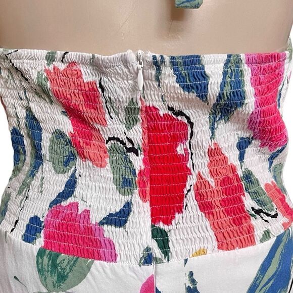 Princess Polly Elaine Floral Tie Halter Top Ruched Smocked Waist Mini Dress - Picture 12 of 16